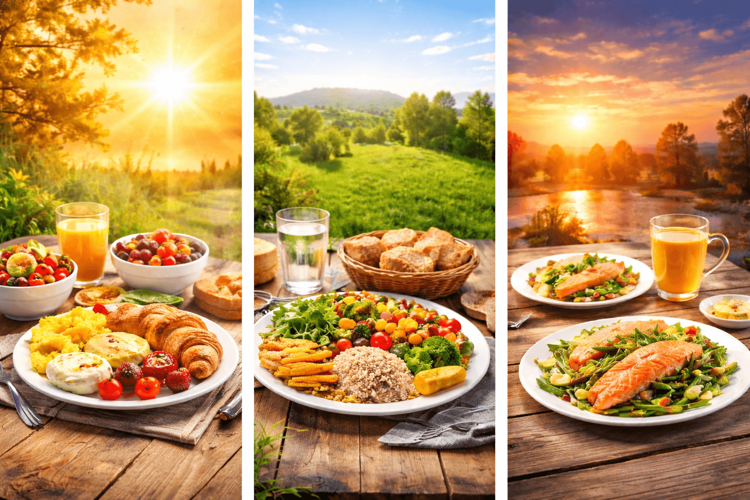 Desayuno, comida y cena equilibrados